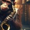 Tableau déco Singe saxophoniste musicien