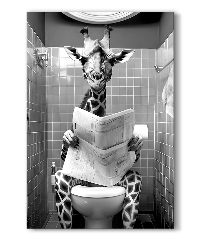 Tableau déco Girafe dans les WC toilettes fun design noir et blanc