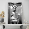 Tableau déco Girafe dans les WC toilettes fun design noir et blanc