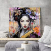 Tableau déco portrait femme asiatique geisha florale