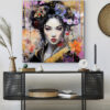 Tableau déco portrait femme asiatique geisha florale