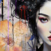 Tableau déco portrait femme asiatique geisha florale