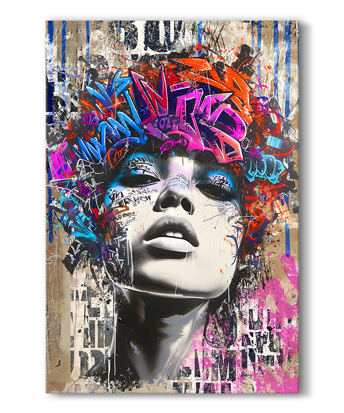 Tableau déco portrait femme graffiti street art