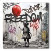 tableau deco la petite fille et le ballon rouge street art graffiti banksy