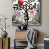 tableau deco la petite fille et le ballon rouge street art graffiti banksy