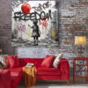 tableau deco la petite fille et le ballon rouge street art graffiti banksy