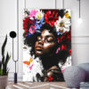 tableau deco portrait femme africaine fleurs peinture ethnique design