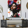 tableau deco portrait femme africaine fleurs peinture ethnique design