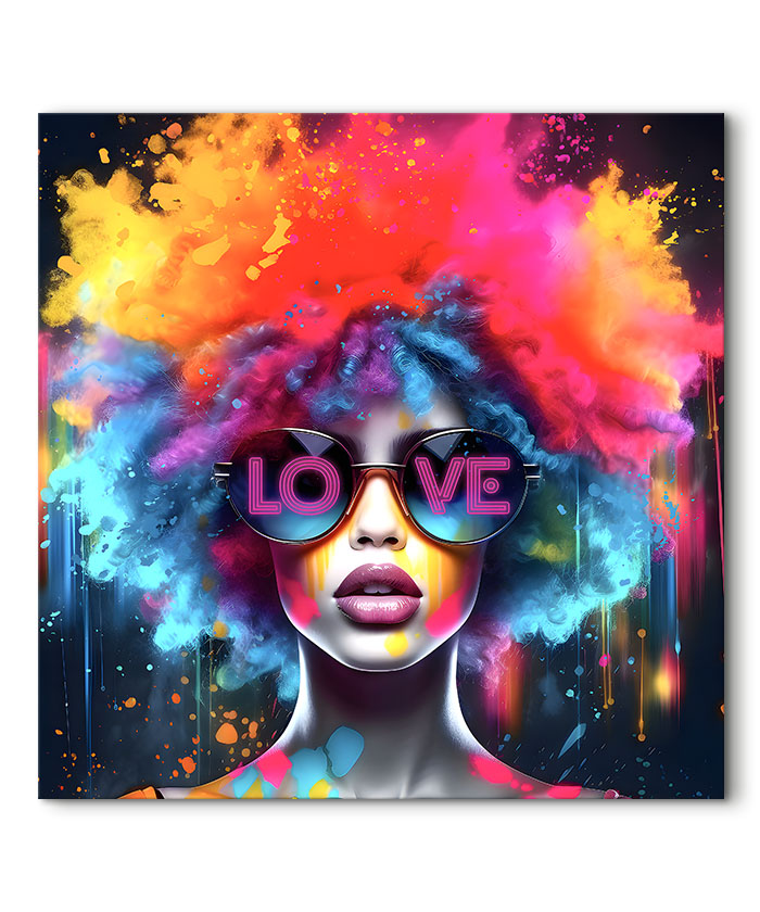 tableau deco portrait femme cheveux multicolores pop art design moderne