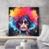 tableau deco portrait femme cheveux multicolores pop art design moderne