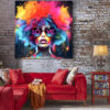 tableau deco portrait femme cheveux multicolores pop art design moderne