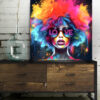 tableau deco portrait femme cheveux multicolores pop art design moderne
