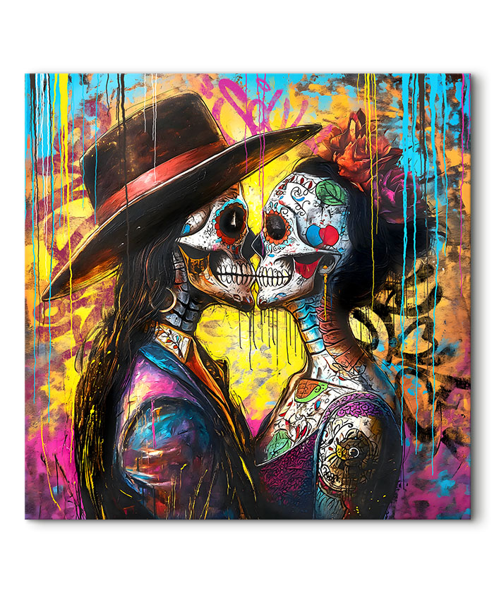 Tableau déco Amoureux Mexicains Dia de Muertos street art
