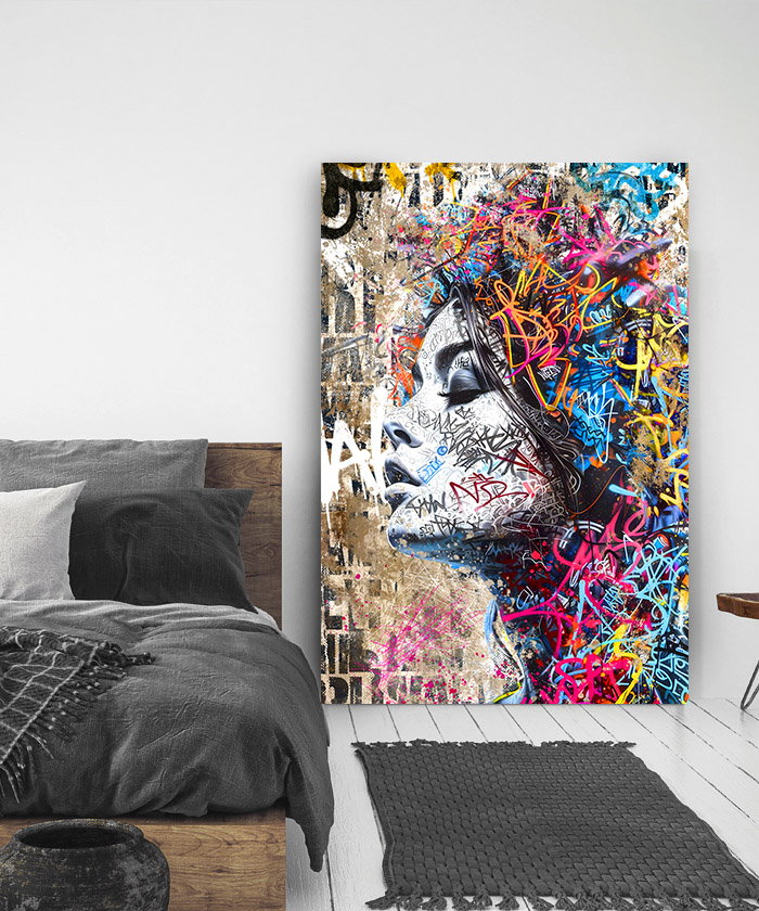 Tableau déco portrait femme gribouillage graffiti street art
