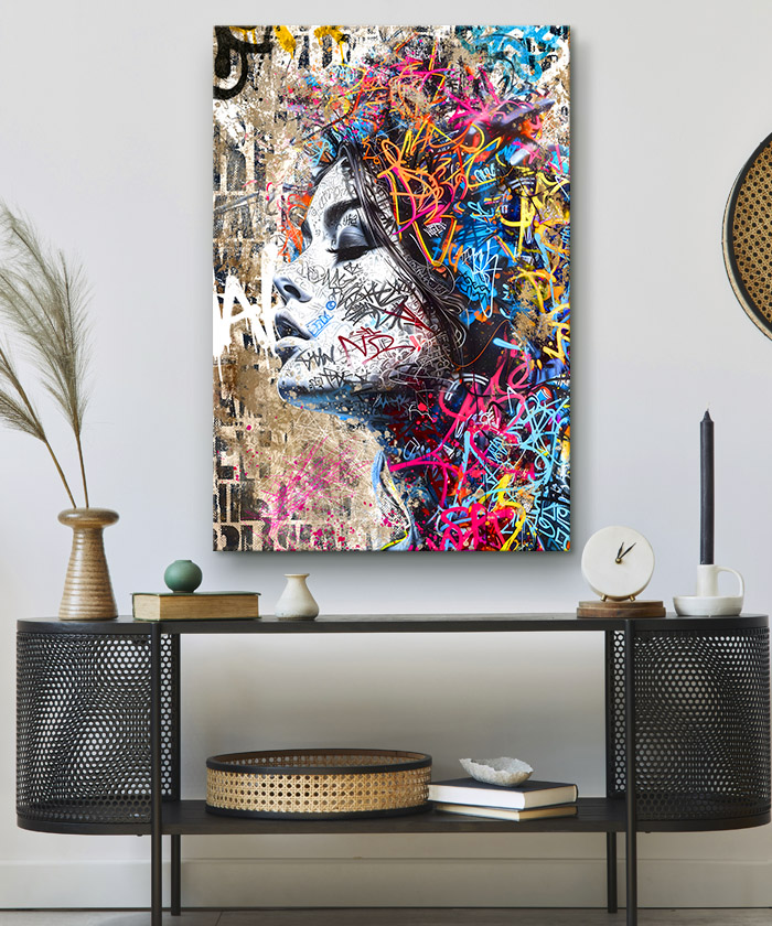 Tableau déco portrait femme gribouillage graffiti street art