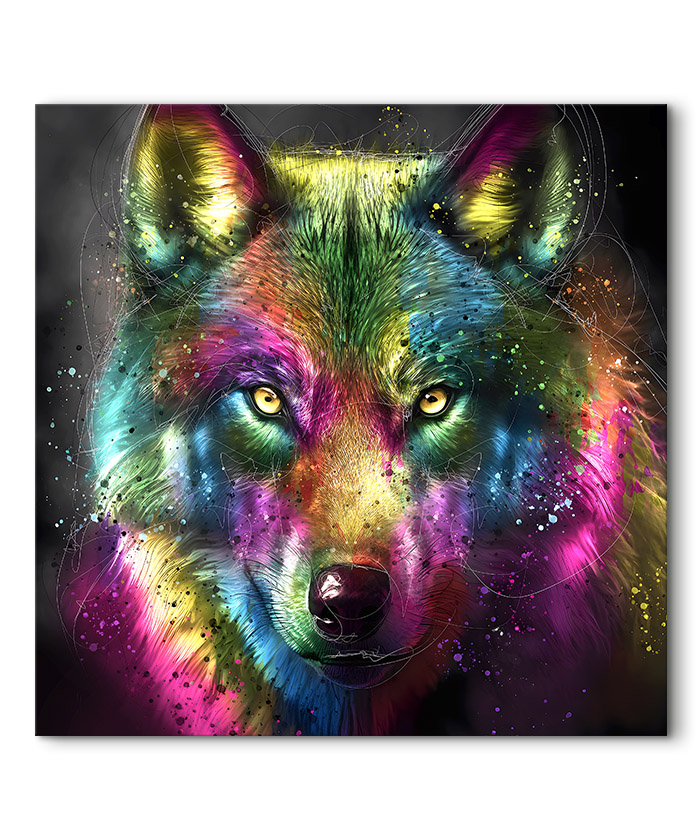 Tableau déco loup multicolore pop art peinture