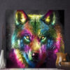 Tableau déco loup multicolore pop art peinture