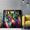 Tableau déco loup multicolore pop art peinture