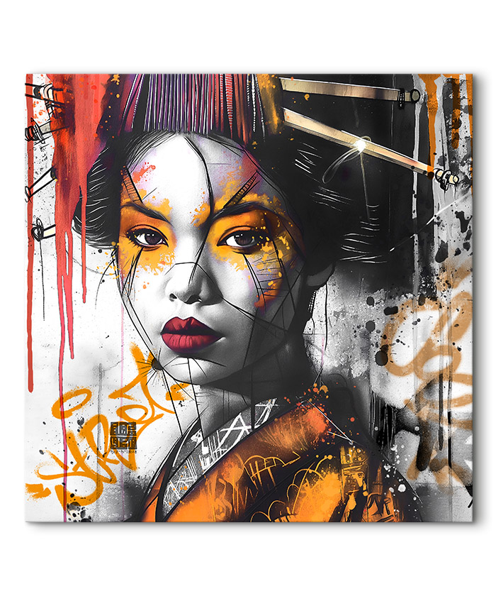 Tableau déco portrait femme asiatique geisha street-art