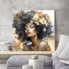 Tableau déco portrait femme pot pourri de fleurs peinture