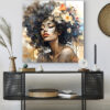Tableau déco portrait femme pot pourri de fleurs peinture