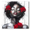 Tableau déco portrait femme roses rouges peinture