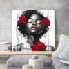 Tableau déco portrait femme roses rouges peinture