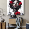Tableau déco portrait femme roses rouges peinture
