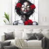 Tableau déco portrait femme roses rouges peinture