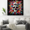 tableau deco pop art Crâne tete de mort explosion de couleurs
