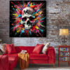 tableau deco pop art Crâne tete de mort explosion de couleurs