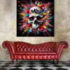 tableau deco pop art Crâne tete de mort explosion de couleurs