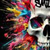 tableau deco pop art Crâne tete de mort explosion de couleurs