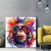 tableau deco Singe casque musique Pop Art Multicolor