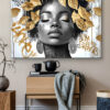 Tableau déco portrait femme africaine feuille d'or Street Art