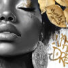 Tableau déco portrait femme africaine feuille d'or Street Art