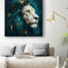 Tableau déco Tête de lion peinture Bleu et Or