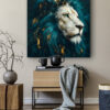 Tableau déco Tête de lion peinture Bleu et Or