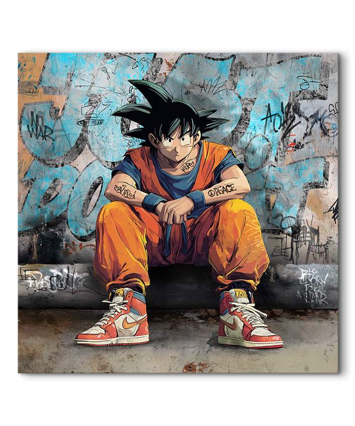 Tableau déco Dragon Ball Son Goku street art mur graffiti Nike