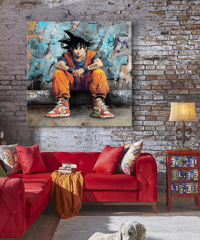 Tableau déco Dragon Ball Son Goku street art mur graffiti Nike
