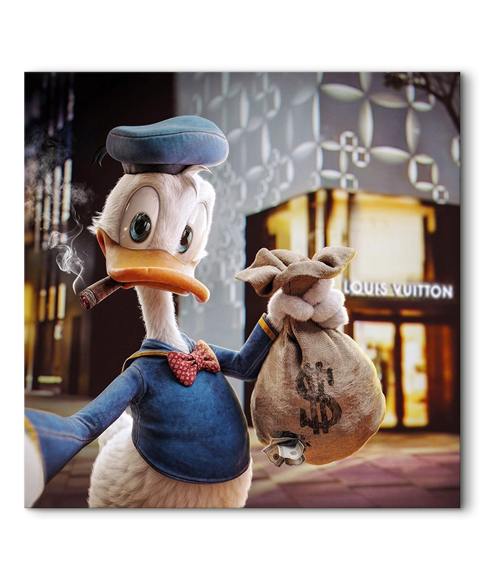 Tableau déco Cartoon Donald le dandy braqueur louis vuitton luxe toons