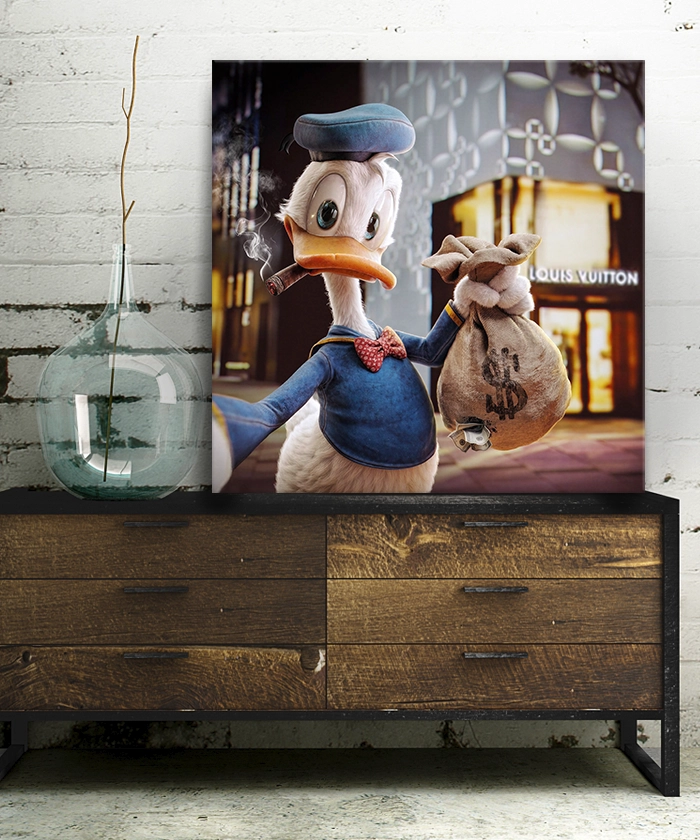 Tableau déco Cartoon Donald le dandy braqueur louis vuitton luxe toons