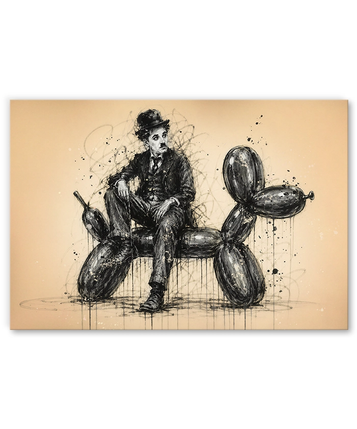 Charlie Chaplin et le chien en ballon gonflable peinture artiste