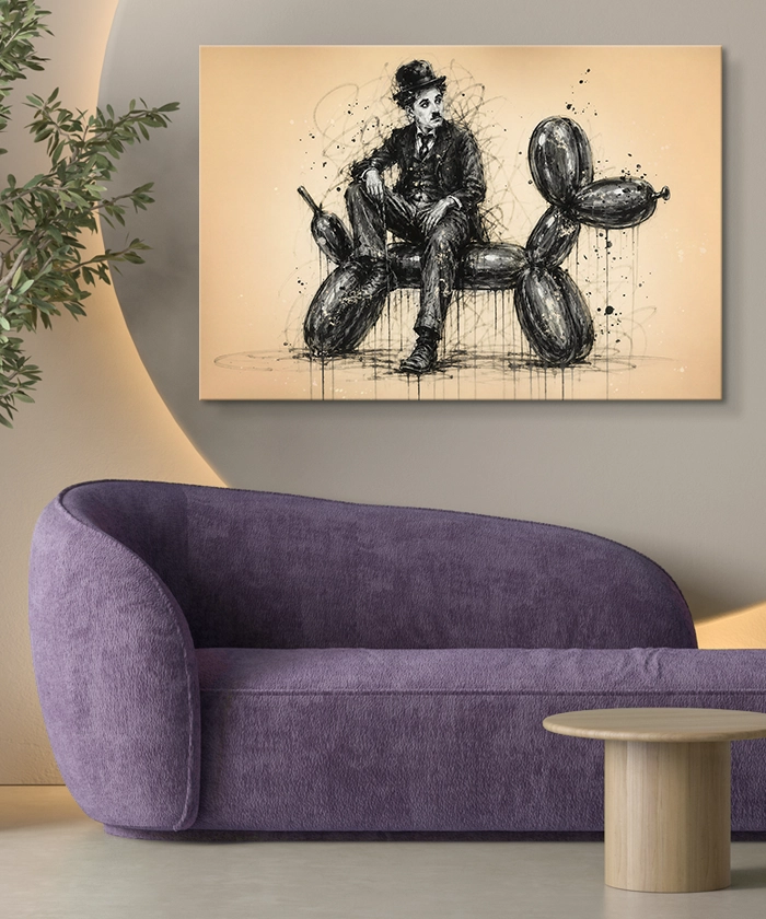 Charlie Chaplin et le chien en ballon gonflable peinture artiste