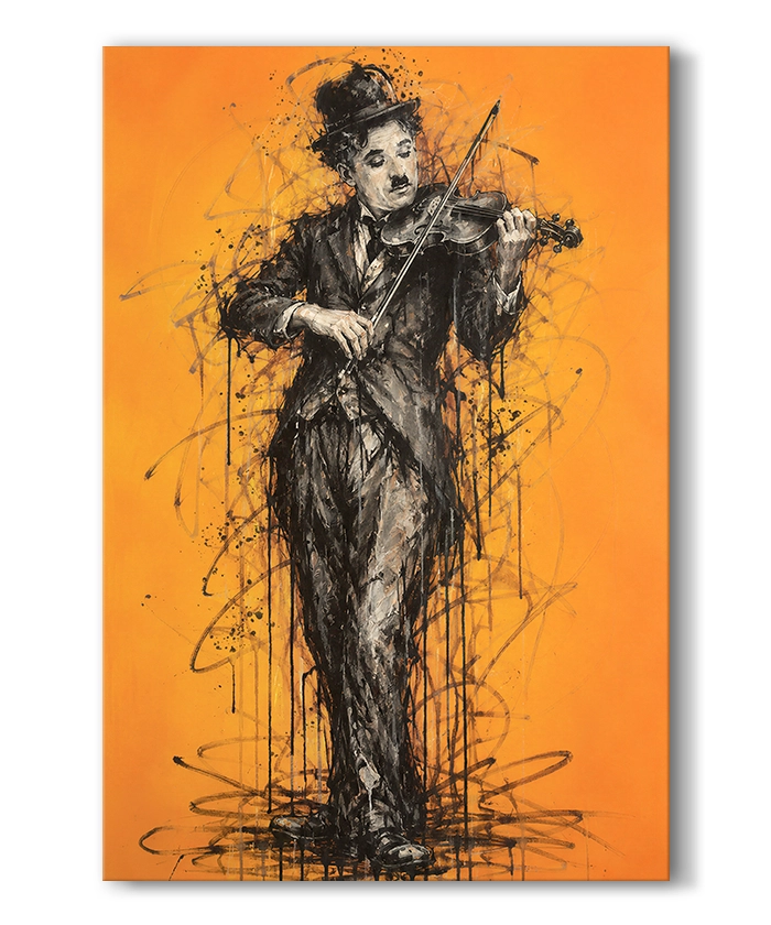 Tableau déco Charlie Chaplin Violoniste musicien Artiste peinture
