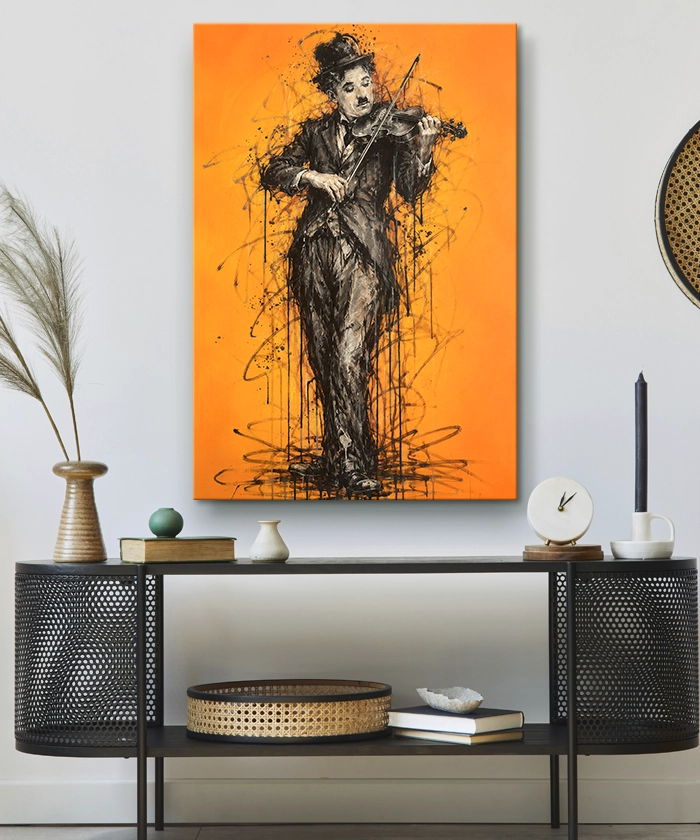Tableau déco Charlie Chaplin Violoniste musicien Artiste peinture