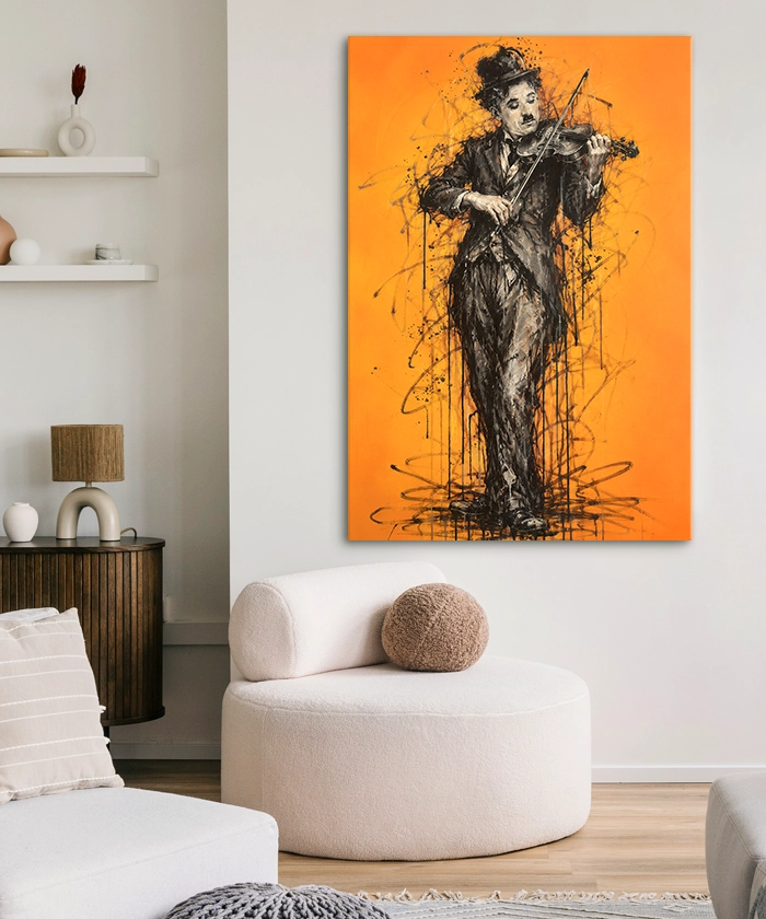 Tableau déco Charlie Chaplin Violoniste musicien Artiste peinture