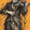Tableau déco Charlie Chaplin Violoniste musicien Artiste peinture