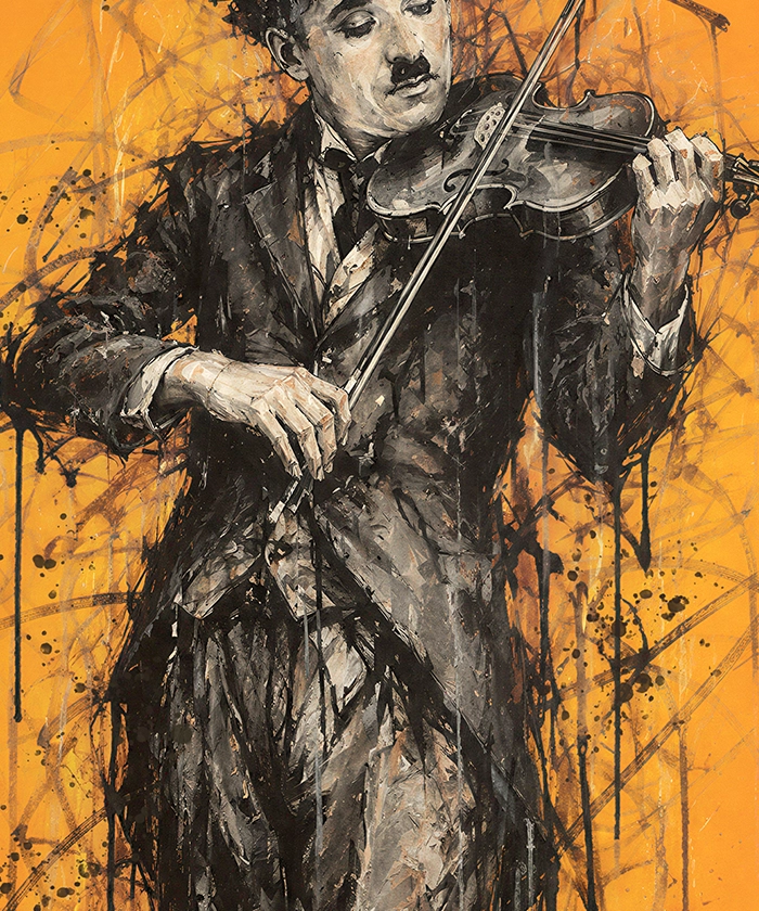 Tableau déco Charlie Chaplin Violoniste musicien Artiste peinture