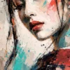 tableau portrait femme Geisha peinture couteau